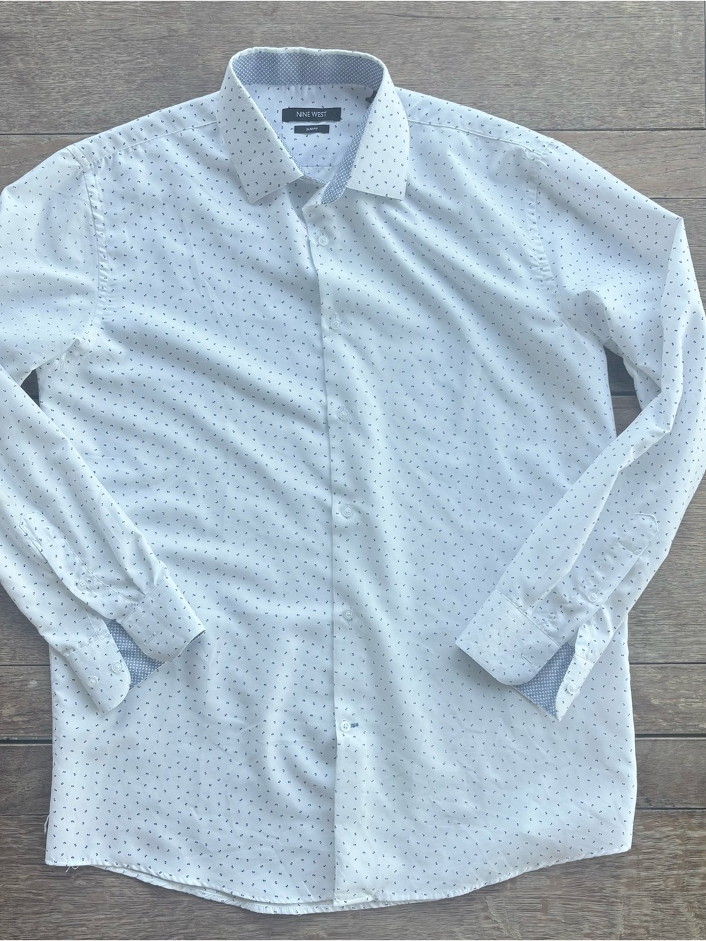 Nine West Men's Light Blue Micro-Dot Dress Shirt Size L 0523
